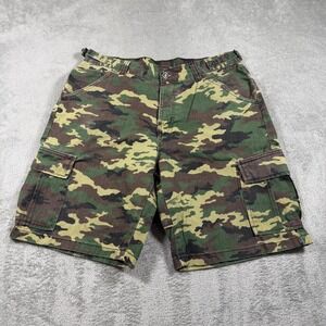 The Hundreds Cargo Shorts Mens 35 Green Camo Adjustable Waist Streetwear Utility